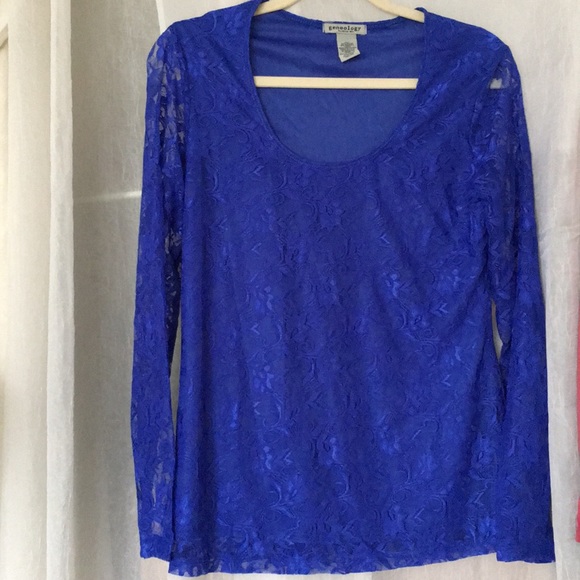 geneology royal blue lace stretch long sleeves top - Picture 7 of 8